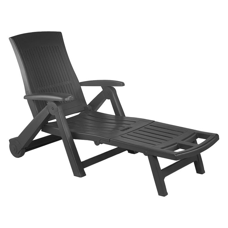 Lettino Prendisole Nero Antracite Ruote Pieghevole 195x72x101h cm, Peso Supportato 120 kg Made in Italy - Adam