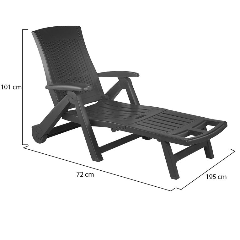 Lettino Prendisole Nero Antracite Ruote Pieghevole 195x72x101h cm, Peso Supportato 120 kg Made in Italy - Adam
