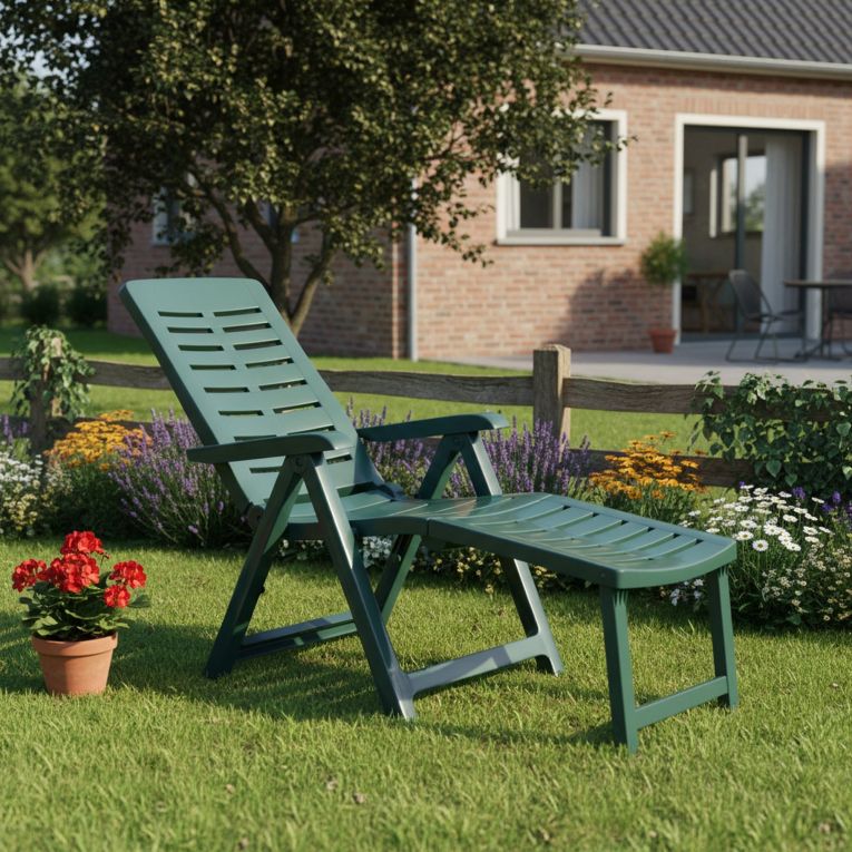 Lettino Prendisole Verde Pieghevole con Poggiapiedi Peso Supportato 120 kg 60x60x109h cm, Schienale Regolabile Made in Italy - Henagar