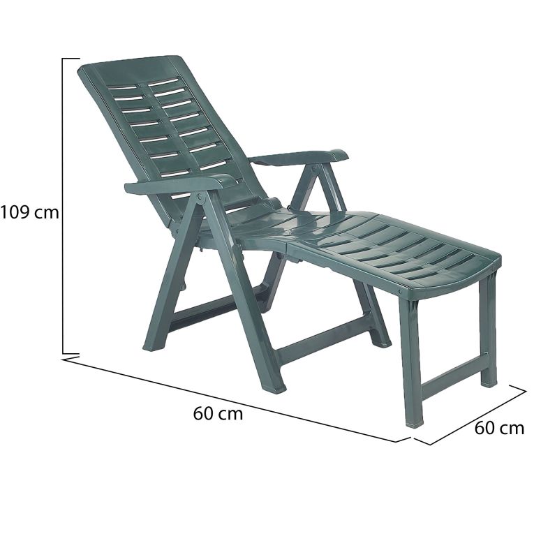 Lettino Prendisole Verde Pieghevole con Poggiapiedi Peso Supportato 120 kg 60x60x109h cm, Schienale Regolabile Made in Italy - Henagar