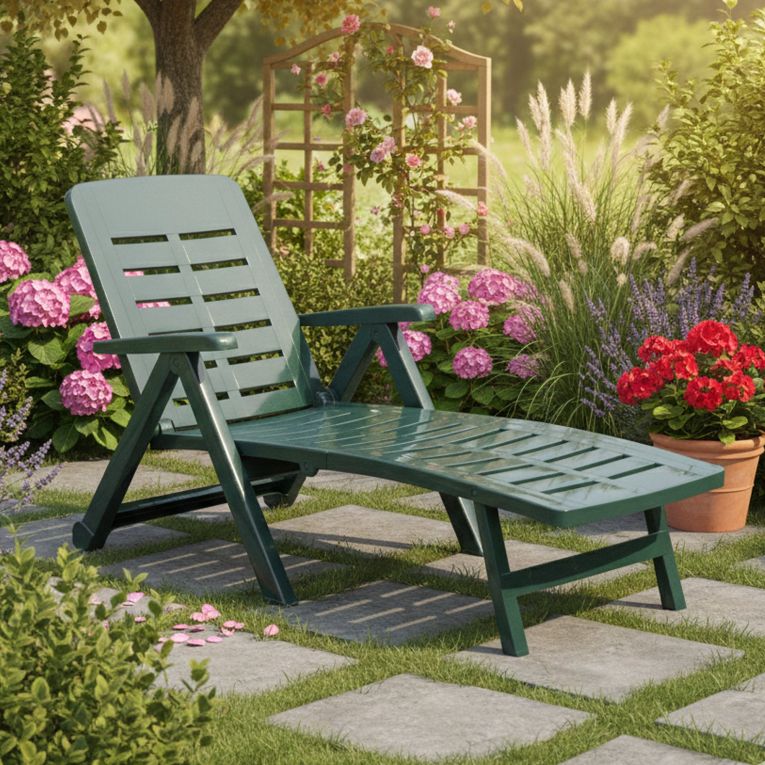 Lettino Prendisole Verde Ruote Pieghevole 189x72x96h cm, Peso Supportato 120 kg Made in Italy - Noahs