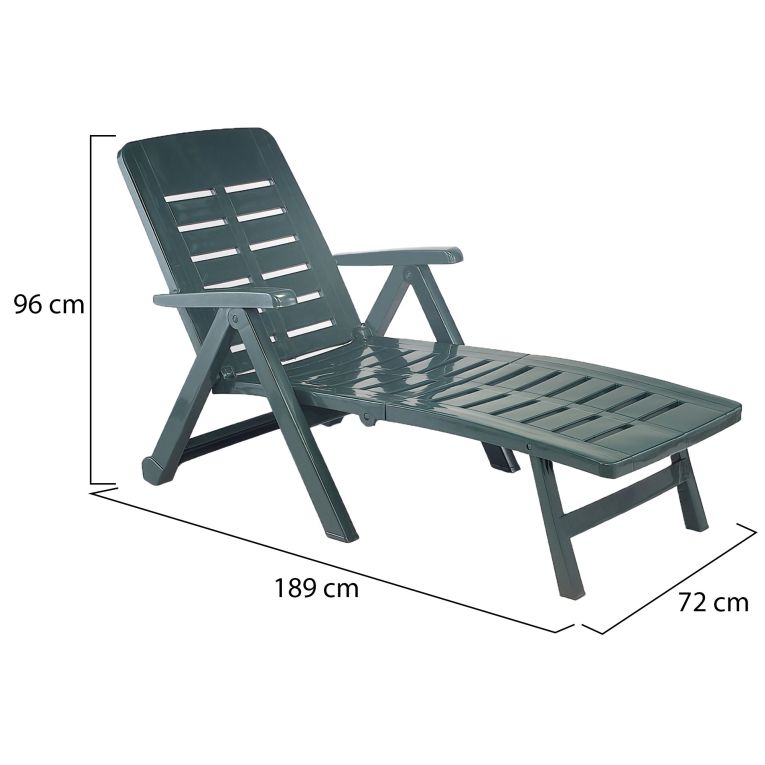 Lettino Prendisole Verde Ruote Pieghevole 189x72x96h cm, Peso Supportato 120 kg Made in Italy - Noahs