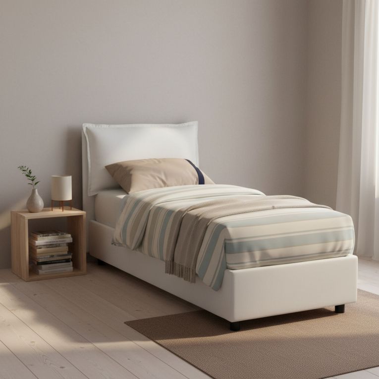 Letto 1 piazza con contenitore bianco 95x205cm design - Aren