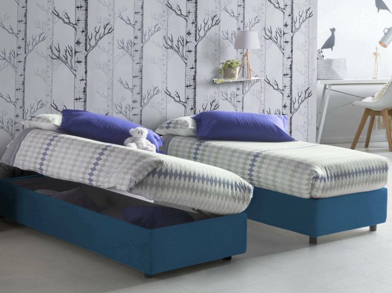 Letto 1 piazza con contenitore blu 95x205 - Abbi