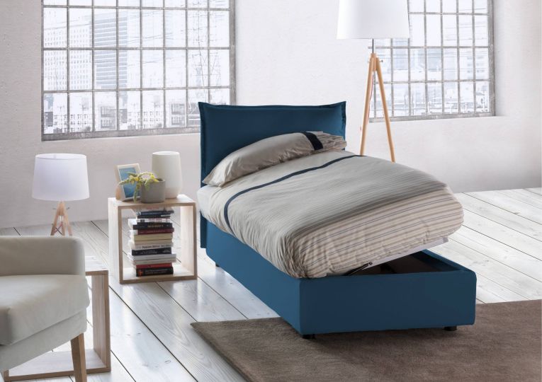 Letto 1 piazza con contenitore blu 95x205cm moderno - Aren