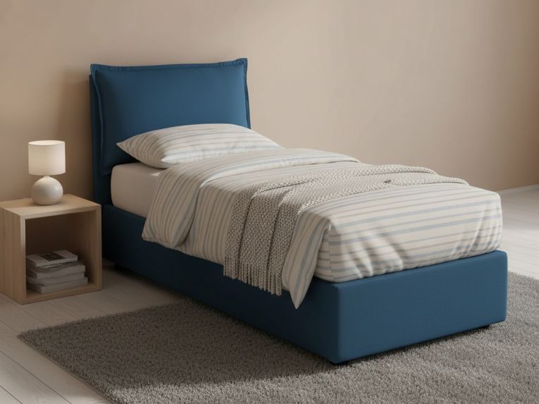 Letto 1 piazza con contenitore blu 95x205cm moderno - Aren