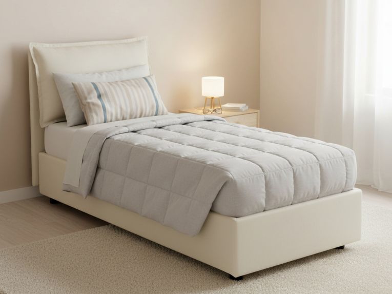 Letto 1 piazza contenitore beige 95x205cm elegante - Armaduk