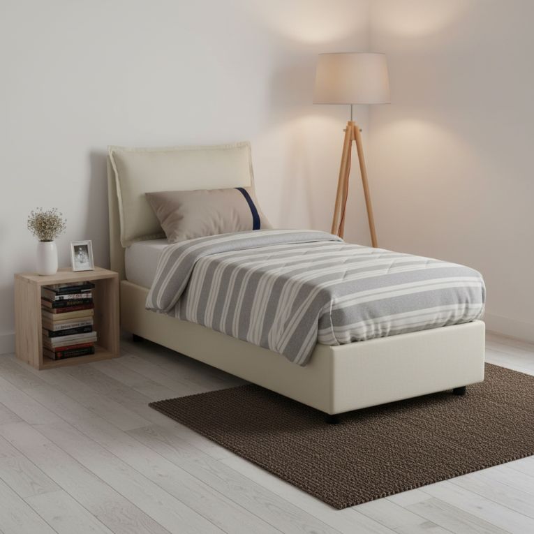 Letto 1 piazza contenitore beige 95x205cm rivestito in tessuto - Aren