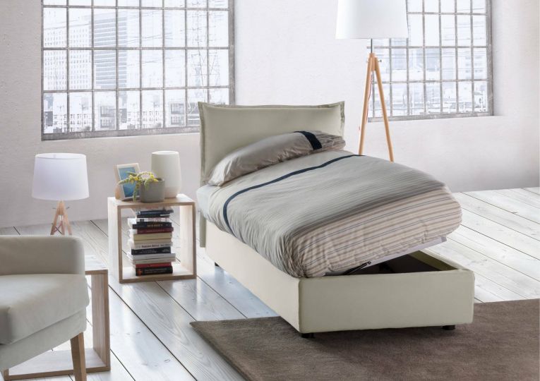 Letto 1 piazza contenitore beige 95x205cm rivestito in tessuto - Aren