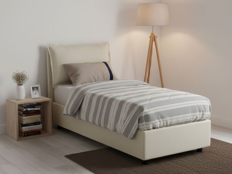 Letto 1 piazza contenitore beige 95x205cm rivestito in tessuto - Aren