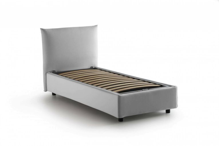 Letto 1 piazza contenitore bianco 110x215cm rivestimento in tessuto - Astianatte