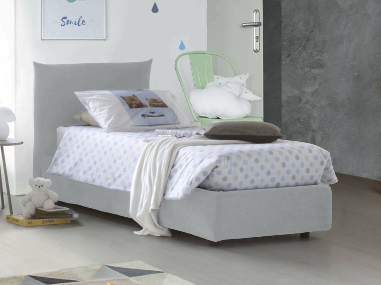 Letto 1 piazza contenitore bianco 110x215cm rivestimento in tessuto - Astianatte