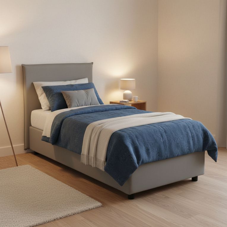 Letto 1 piazza contenitore grigio 95x205cm sfoderabile - Argentino