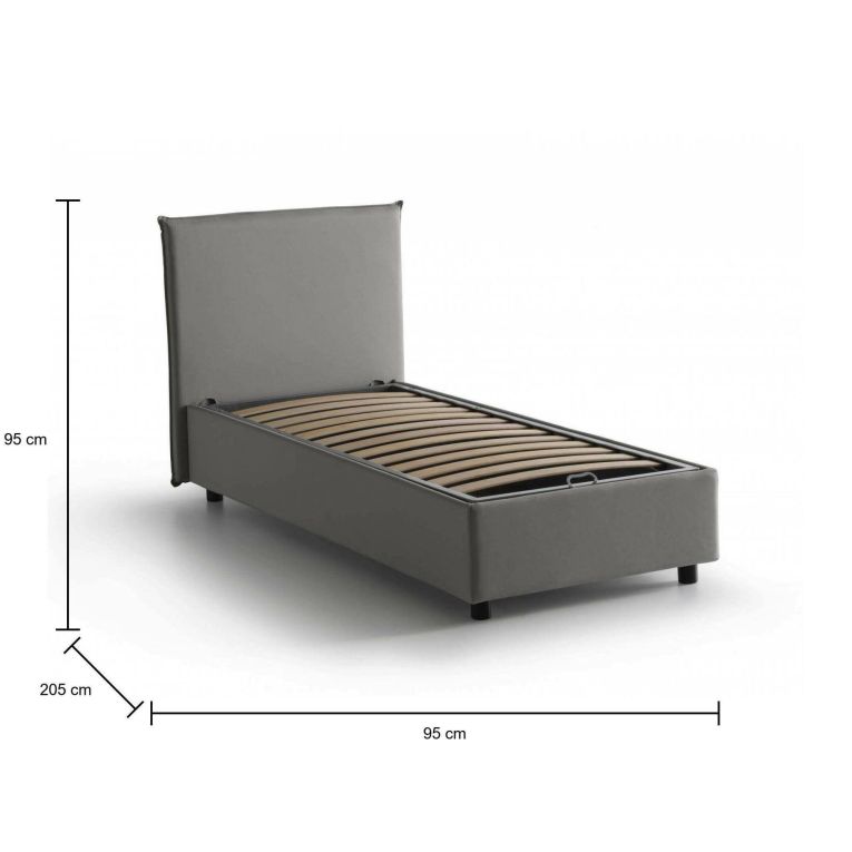 Letto 1 piazza contenitore grigio 95x205cm sfoderabile - Argentino