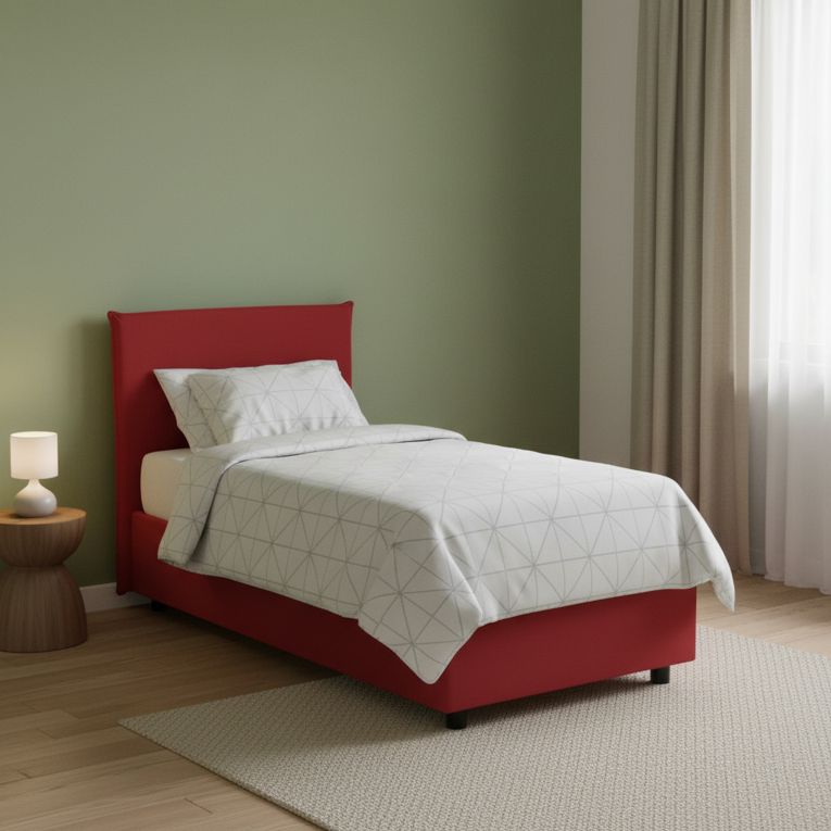 Letto 1 piazza contenitore rosso 105x205cm rivestimento in tessuto - Arminius
