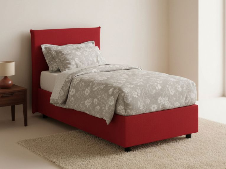 Letto 1 piazza contenitore rosso 105x215cm rivestimento in tessuto - Alison