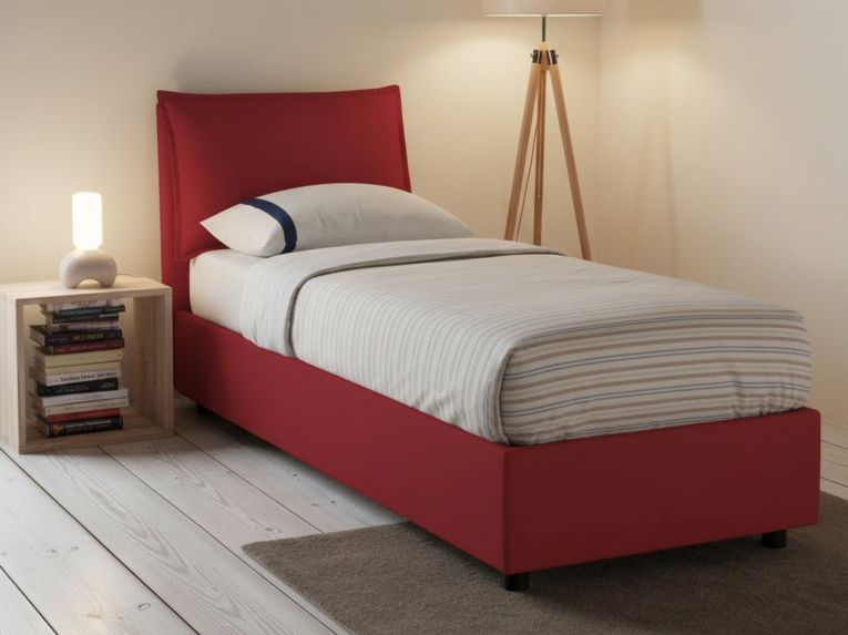 Letto 1 piazza contenitore rosso 105x215cm sfoderabile - Arzon