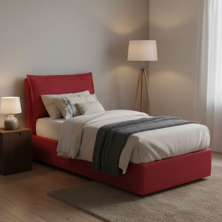 Letto 1 piazza contenitore rosso 95x205cm adatto per materasso 80x190 cm - Aren