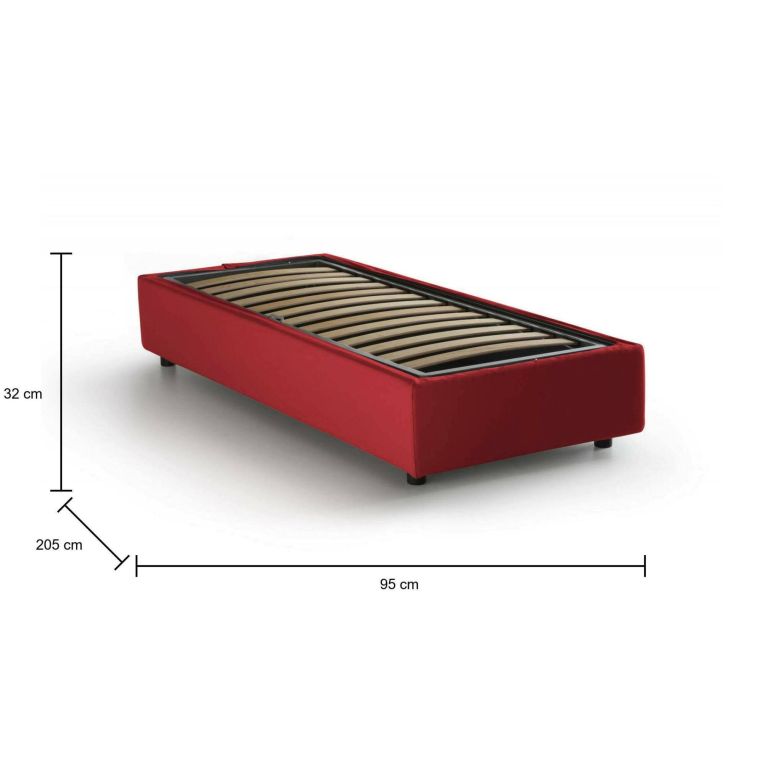Letto 1 piazza contenitore rosso 95x205cm rete inclusa - Aquolina