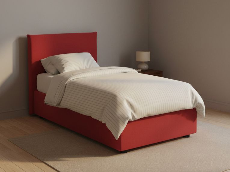 Letto 1 piazza contenitore rosso 95x205cm rivestimento in tessuto - Aquilla