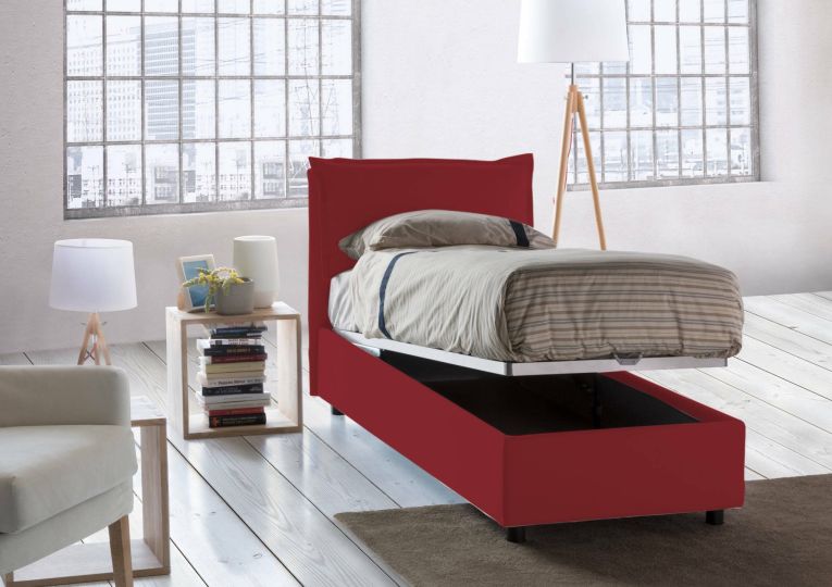Letto 1 piazza contenitore rosso 95x205cm sfoderabile - Armaduk