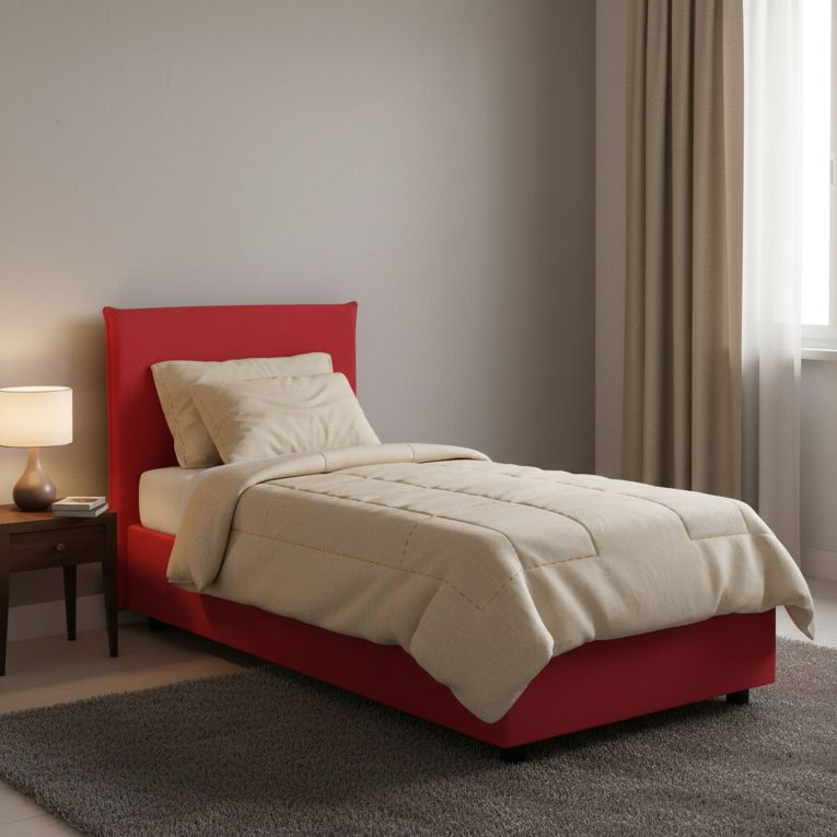 Letto 1 piazza contenitore rosso 95x215cm sfoderabile - Boudicca