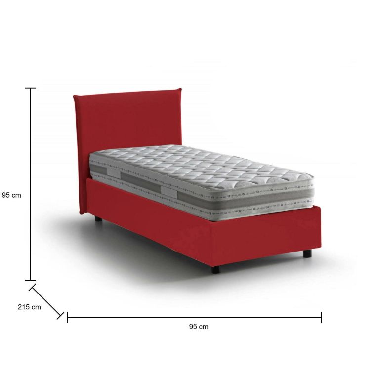 Letto 1 piazza contenitore rosso 95x215cm sfoderabile - Boudicca