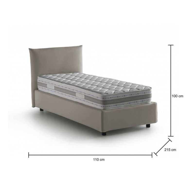 Letto 1 piazza contenitore tortora 110x215cm rivestimento in tessuto - Astianatte
