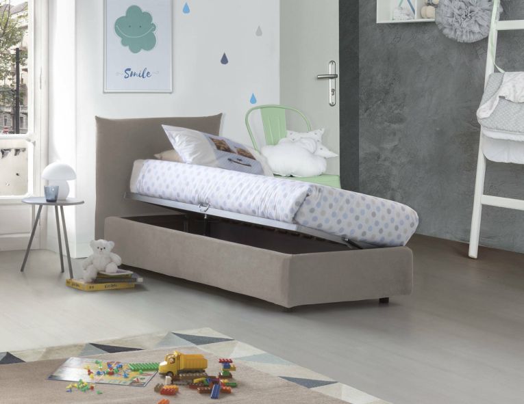 Letto 1 piazza contenitore tortora 110x215cm rivestimento in tessuto - Astianatte