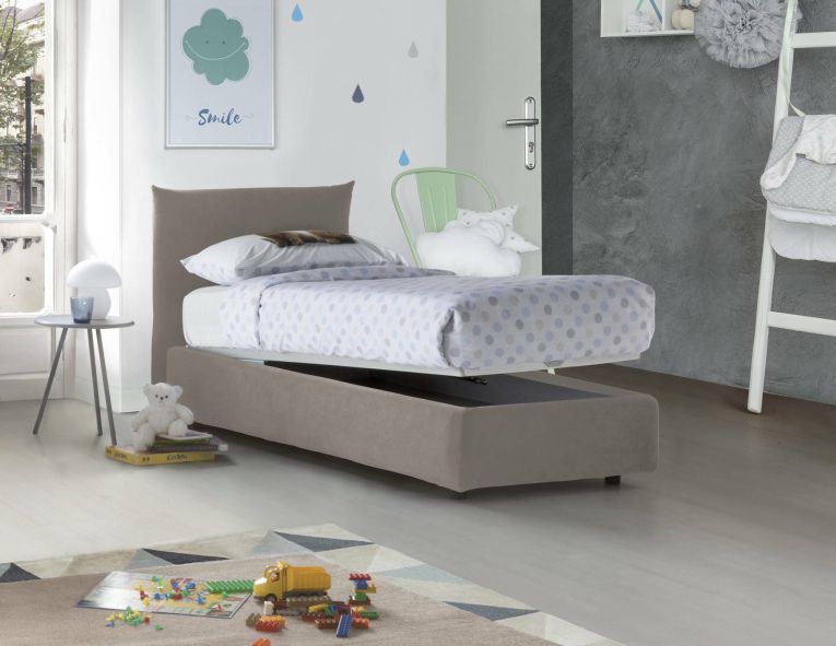 Letto 1 piazza contenitore tortora 110x215cm sfoderabile - Azeglio