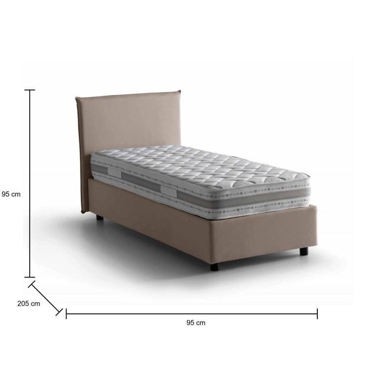 Letto 1 piazza contenitore tortora 95x205cm elegante - Astor