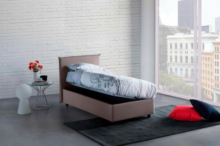 Letto 1 piazza contenitore tortora 95x205cm elegante - Astor
