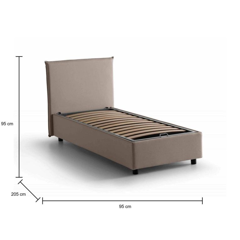 Letto 1 piazza contenitore tortora 95x205cm moderno - Acuila