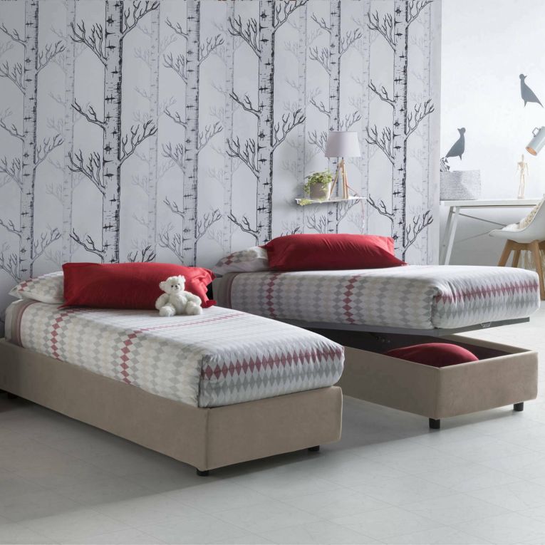 Letto 1 piazza contenitore tortora 95x205cm salvaspazio - Agenta