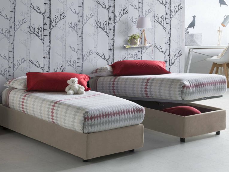 Letto 1 piazza contenitore tortora 95x205cm salvaspazio - Agenta