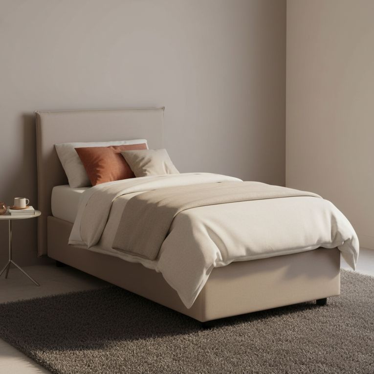 Letto 1 piazza contenitore tortora 95x205cm sfoderabile - Aquilla