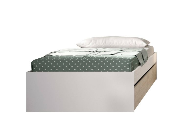 Letto 1 piazza moderno bianco e rovere 194x95cm adatto per materasso 90x190 cm - Neki