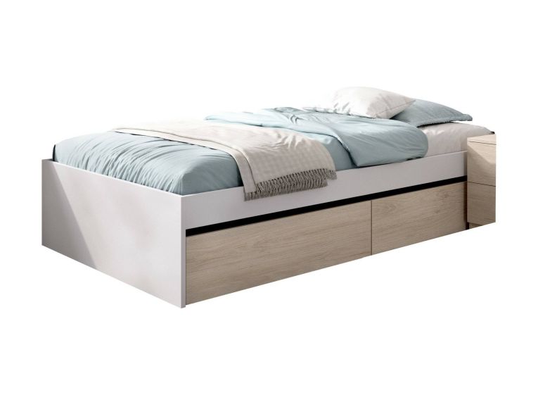 Letto 1 piazza moderno bianco e rovere 194x95cm adatto per materasso 90x190 cm - Neki