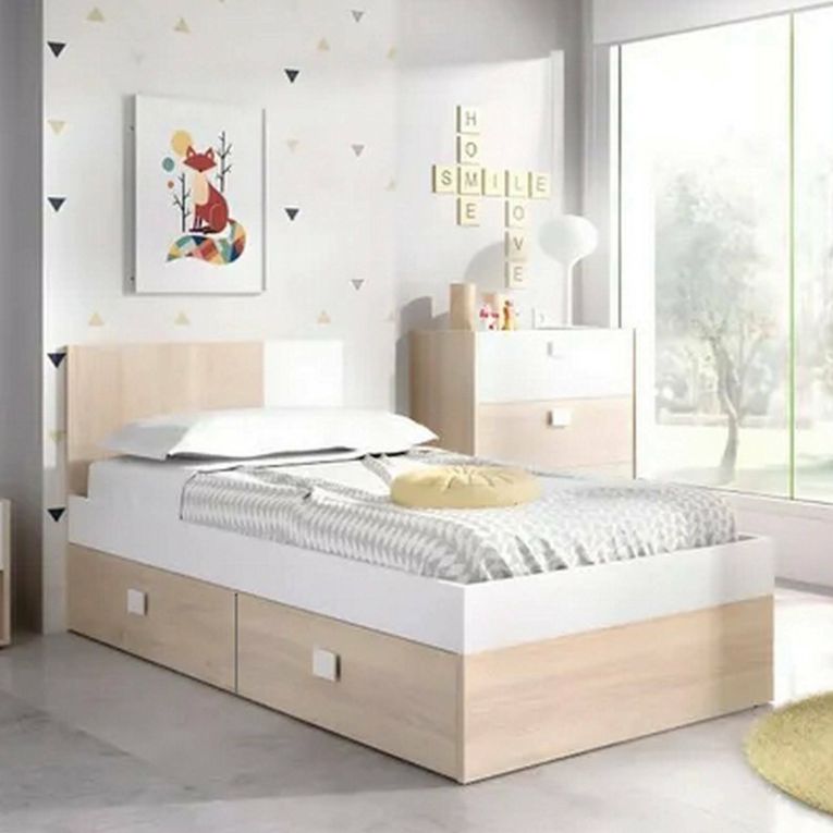 Letto 1 piazza moderno bianco e rovere 196x97cm adatto per materasso 90x190 cm - Rashmi
