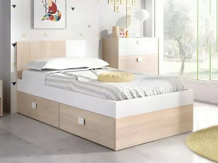 Letto 1 piazza moderno bianco e rovere 196x97cm adatto per materasso 90x190 cm - Rashmi