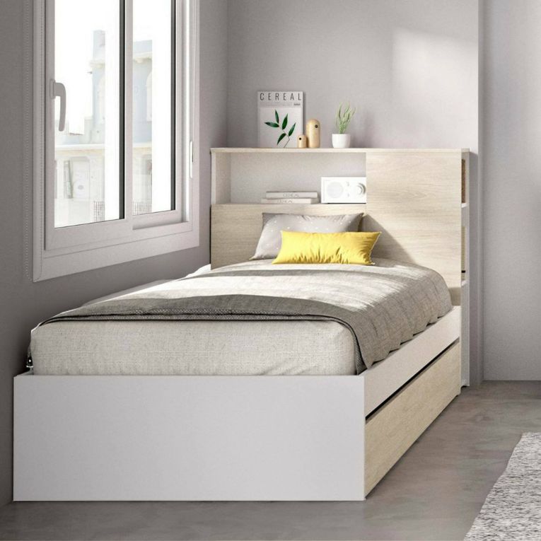 Letto 1 piazza moderno rovere e bianco 218x99 - Evelina