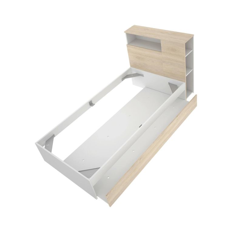 Letto 1 piazza moderno rovere e bianco 218x99 - Evelina