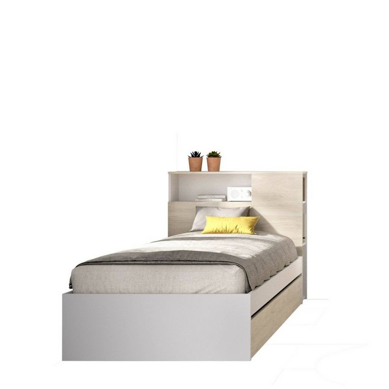 Letto 1 piazza moderno rovere e bianco 218x99 - Evelina