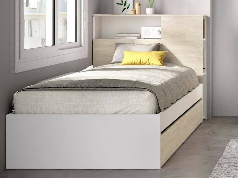 Letto 1 piazza moderno rovere e bianco 218x99 - Evelina