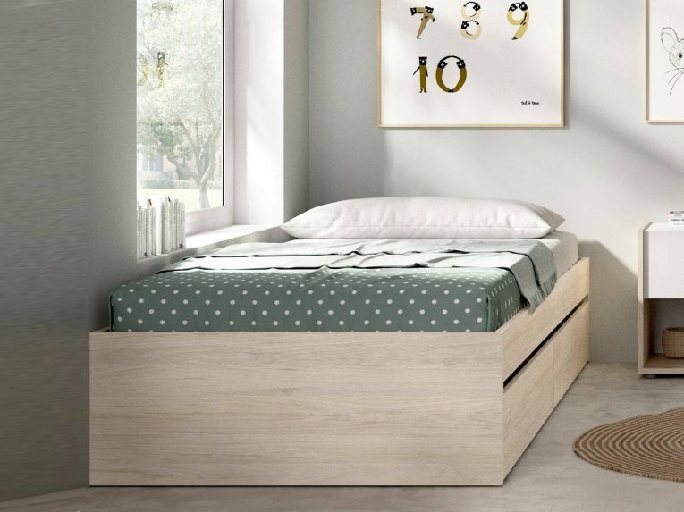 Letto 1 piazza rovere 194x95cm adatto per materasso 90x190 cm - Neki