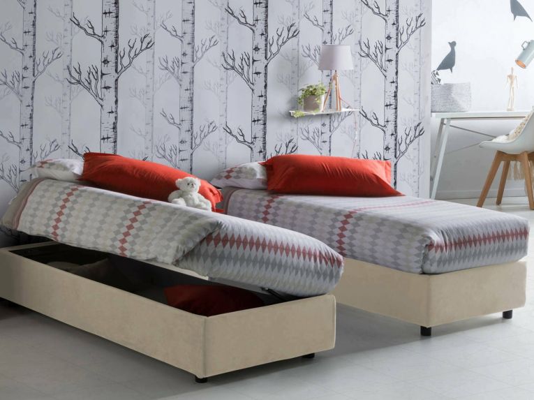 Letto 1 posto con contenitore beige 95x205 - Abbi