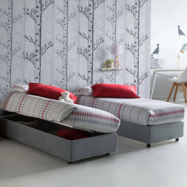 Letto 1 posto con contenitore grigio 95x205cm 2 metri - Abbi