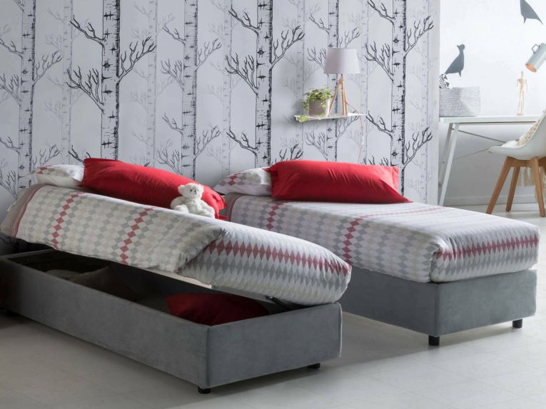 Letto 1 posto con contenitore grigio 95x205cm 2 metri - Abbi