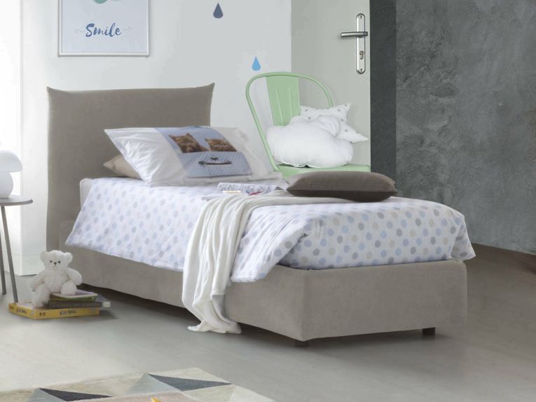 Letto 1 posto contenitore beige 110x215cm adatto per materasso 190x80 cm - Ippolito
