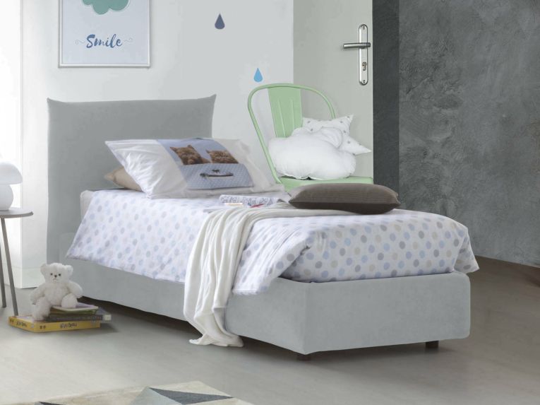 Letto 1 posto contenitore bianco 110x215cm rivestito in tessuto - Alisech